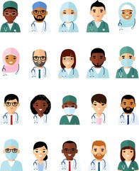 Wall Mural - Medicine set of avatar medical people, doctor and nurse. Vector illustration of a medical team, doctor, practitioner, physician, nurse.
