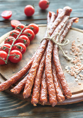 Canvas Print - Smoked kabanosy sausages