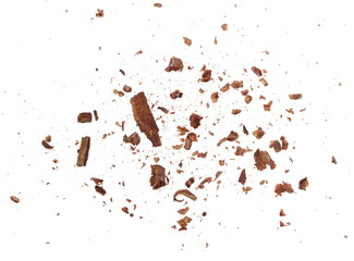Wall Mural - Cinnamon shavings isolated on white background, top view