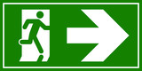 Fototapeta  - Emergency exit sign. Man running out fire exit