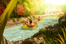 People Floating On Lazy River In Siam Park, Tenerife, Spain.
