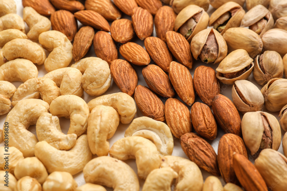 Different tasty nuts, closeup