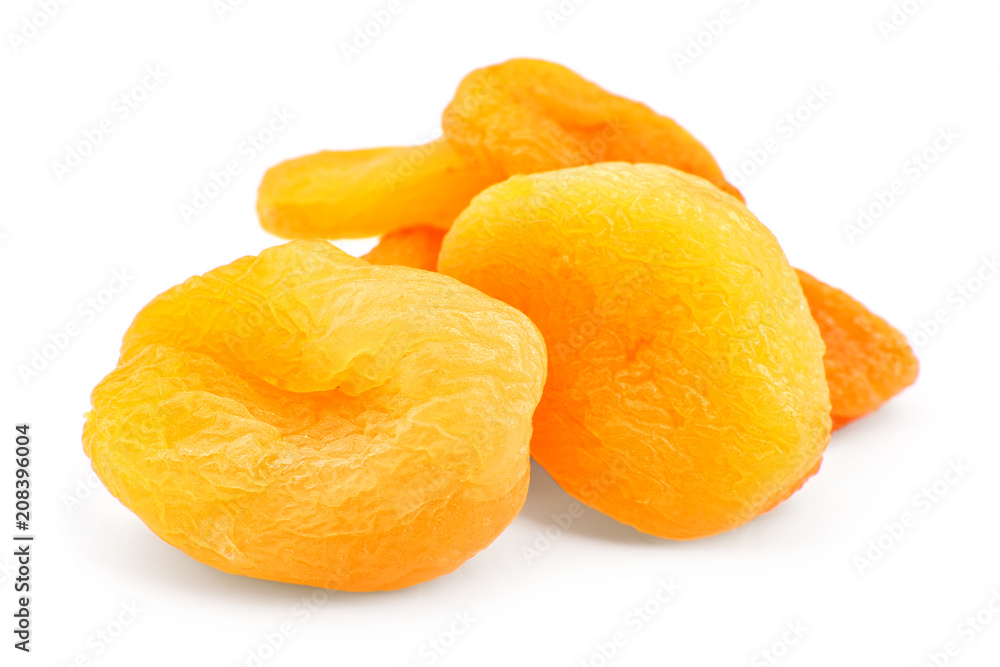 Dried apricots on white background