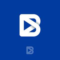 Sticker - B monogram logo. Origami logo. White letter B consist of interwoven lines on a dark-blue background. Monochrome option. 