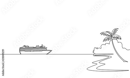 Fotomural Single continuous one line art ocean travel vacation