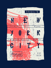 Brooklyn Bridge Vintage Typography New York City T-shirt Print