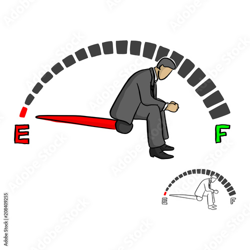 Fotografía stressed businessman sitting on fuel gauge sign vector illustration sketch doodl