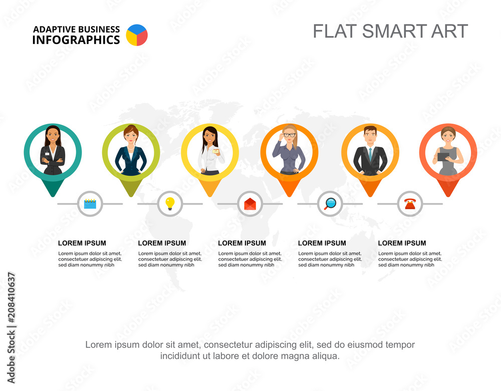 Five elements project process chart template for presentation. Vector ...