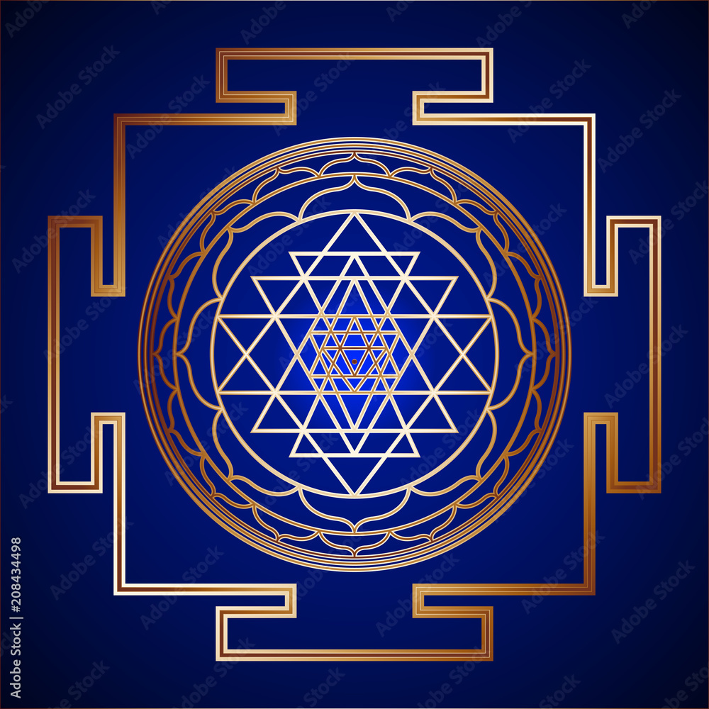 Golden Sacred Geometry Sri Yantra on background
