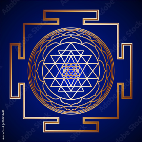 Golden Sacred Geometry Sri Yantra on background Tableau sur Toile