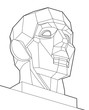 Geometric chopped human head, gray lines face on white background. Low poly vector object, vector design