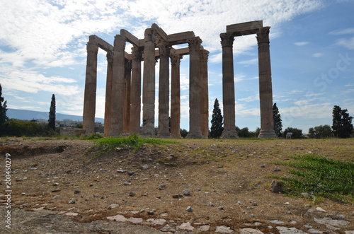 Plakat ruiny starożytnej Grecji świątynia kolumny Zeusa Ateny