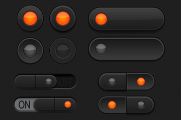 Wall Mural - black 3d buttons - sliders and radio buttons. pushed and normal