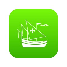 Ship Of Columbus Icon Digital Green For Any Design Isolated On White Vector Illustration