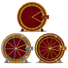 A set of wooden wheel of fortune isolated on a white background. Vector illustration.