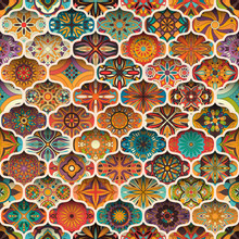 Ethnic Floral Mandala Seamless Pattern. Colorful Mosaic Background.