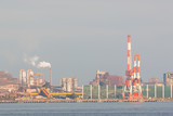Fototapeta Nowy Jork - Industrial scene background. Landscape of industry at port.
