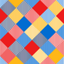 Colorful Abstract Simple Checker Striped Geometric Seamless Pattern, Vector