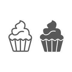 Cupcake line and glyph icon, sweet and tasty, dessert sign vector graphics, a linear pattern on a white background, eps 10.