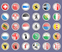Set Of Icons. Cantons Of Switzerland Flags.   