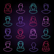 © sweet kiwi - set of neon linear flat icons. user. face. vector illustration