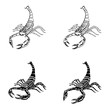 Set of black and white Scorpions for tattoos, zodiac sign, illustration