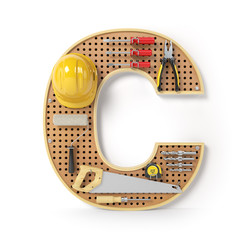 Wall Mural - Letter C. Alphabet from the tools on the metal pegboard isolated on white.