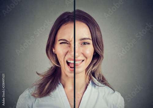 Fotografía Young woman with double face expression