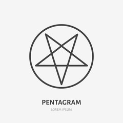 Wall Mural - Satanic pentacle flat line icon. Pentagram sign. Thin linear logo for neopaganism religion.