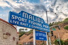 MALIBU, CA - AUGUST 1, 2017: Malibu Fishing Pier Entrance. This Is A Major Attraction For Tourists