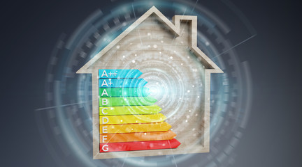 Wall Mural - 3d rendering energy rating chart in a wooden house