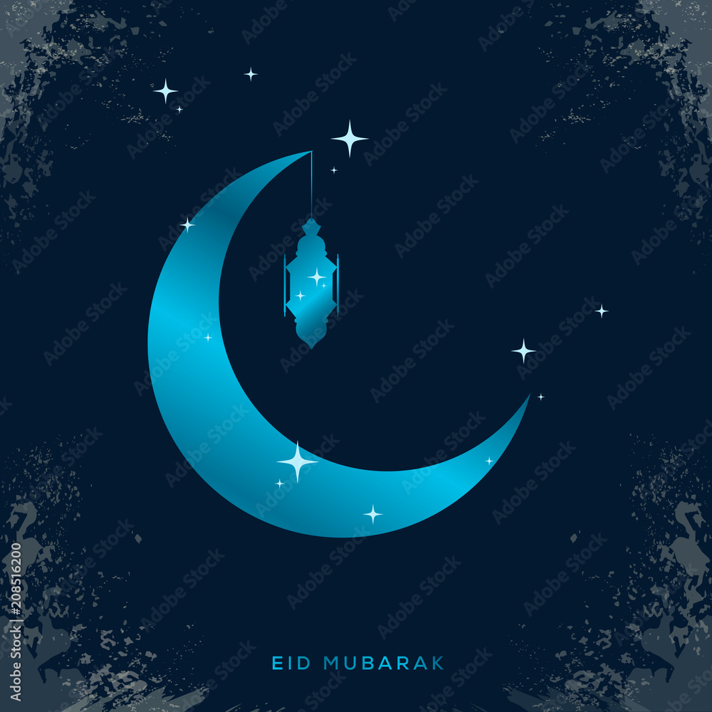 Eid Mubarak islamic design crescent moon with arabic calligraphy ...
