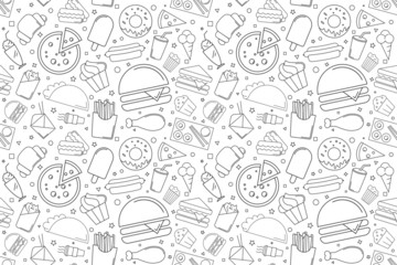 Street food background from line icon. Linear vector pattern