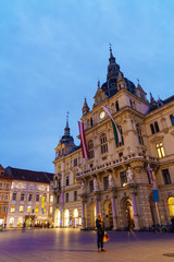 Rathaus (19 c.) at Hauptplatz at night, Graz, Austria