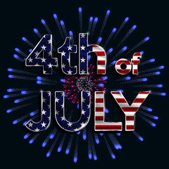 Poster - 4th of July, american independence day celebration background with fireworks. Vector illustration.