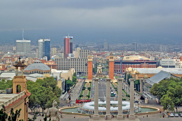 The view of the city from view point. T on a summer day. Barcelona, Spain.