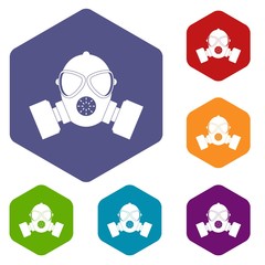 Wall Mural - Respirator icons set hexagon isolated vector illustration