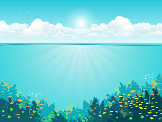 Wall Mural - Ocean underwater world with animals, vector illustration