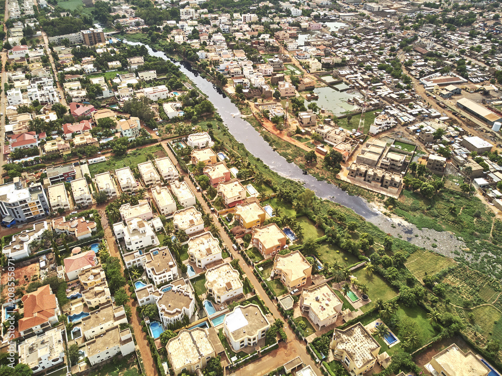 Aerial Drone view of niarela Quizambougou Niger Bamako Mali - obrazy, fototapety, plakaty 