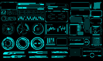 Aufkleber - HUD Virtual Futuristic Elements Set Vector. Green Object Abstract Graphic For User Interface Control Panel Game Apps Illustration.