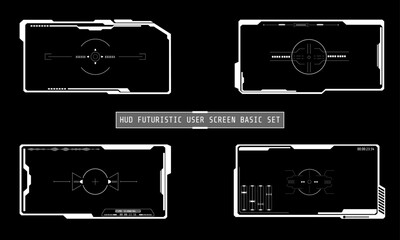 Aufkleber - HUD Futuristic Technology Interface Screen Elements Panel Set Vector. Abstract Virtual Cyber Control Display Pack For Game App UI Illustration	
