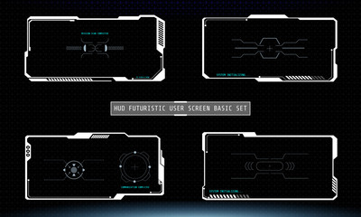 Aufkleber - HUD Futuristic Technology Interface Screen Elements Panel Set Vector. Abstract Virtual Cyber Control Display Pack For Game App UI Illustration	