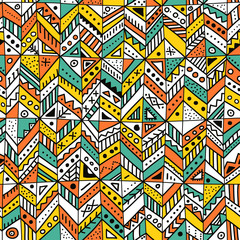 Wall Mural - Vector seamless pattern with ethnic tribal hand-drawn trendy ornaments