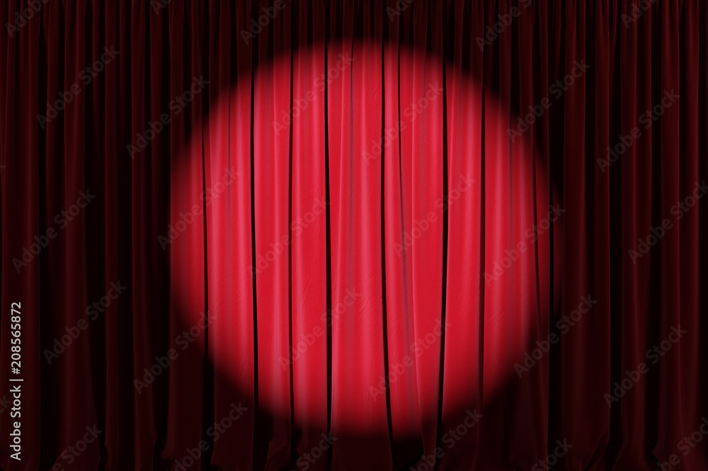 Background image of red velvet stage curtain with spotlight Stock ...