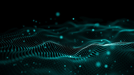 Wall Mural - data technology illustration. abstract futuristic background. wave with connecting dots and lines on