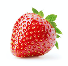 Single Ripe Strawberry Isolated On White Background
