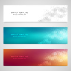 science, medical and digital technology header or banners. geometric abstract background with hexago