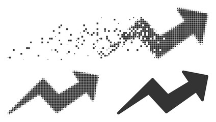 Wall Mural - Grey vector trend up arrow icon in dissolved, dotted halftone and undamaged solid versions. Disintegration effect uses rectangle particles. Points are grouped into dispersed trend up arrow pictogram.