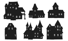 Set Of Halloween House.House Vector By Hand Drawing