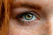 © alfa27 - Close up of one eye of young red ginger freckled woman with perfect healthy freckled skin, looking at camera. Ophthalmology, Vision care